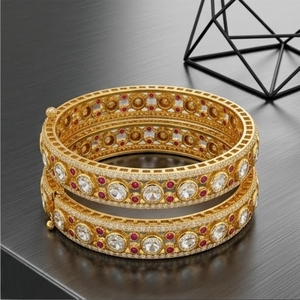 925 Silver Monzo Bangles Ruby Crystal Designer <b>Kada</b> Bracelet Set for Women Wedding Jewelry - Product Image 3