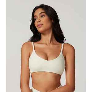 Soutien-gorge de sport sans couture pour femme, col rond, bretelles spaghetti, maintien moyen, yoga, couleur unie, tissu extensible - Product Image 1