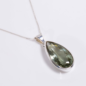 925 Silver Solitaire Pendant With <b>Emerald</b> Cut Citrine Gemstone Bezel Setting Minimalist Geometric Design Unisex Everyday Wear - Product Image 3