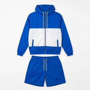 New Wholesale Custom Logo Blue White Men's Nylon Lightweight <b>Wind</b> <b>Breaker</b> Shorts Sets For Summer Wear Men Set Streetwear Hoodies - Product Image 1