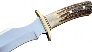Outil artisanal en acier inoxydable à bord large avec poignée en corne de cerf et garde en laiton, vente en gros - Product Image 6
