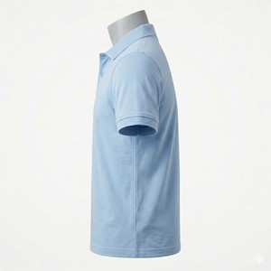 เสื้อโปโลผู้ชายคุณภาพสูงขายส่ง ผ้าเจอร์ซีย์คอตตอน 100% แขนสั้น สีฟ้าอ่อน เรียบง่าย สวมใส่สบาย - Product Image 5