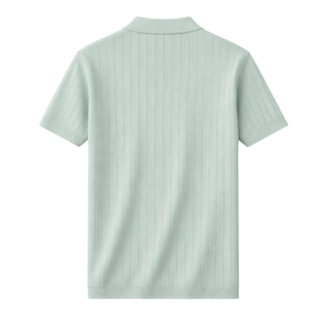 <b>Men's</b> Light Green Short Sleeve Knit <b>Cardigan</b> With Button Closure Turn-down Collar Summer Breathable Solid Color Polo Style Top - Product Image 4