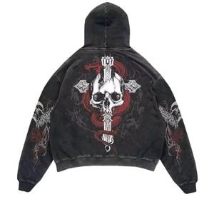 Sudadera con Capucha Estampada 'Jesus Is My King' para Hombre, Corte Holgado, Lavado Ácido, Color Gris, Algodón French Terry, Estilo Hip Hop - Product Image 2
