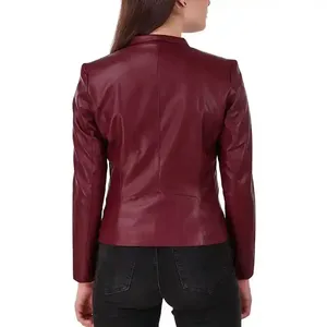 Chaquetas de Cuero con Piel de Oveja Genuina para Mujer, Chaqueta de Cuero PU a la Moda, Personalizada, de Manga Larga, con Patrón Sólido en Varios Colores - Product Image 2