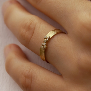 Bague en or massif 14K 18K or rose avec diamant de laboratoire texturé effet écorce et grappe de diamants sertie à la main – Cadeau spécial pour elle - Product Image 6