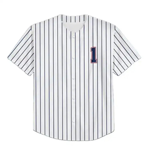 Maillot de baseball rayé personnalisé pour homme, manches courtes, col en V, boutons sur le devant, 100 % polyester, respirant, séchage rapide, coupe classique - Product Image 2