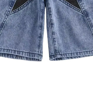 Shorts Bermuda en jean taille haute pour homme, patchwork étoiles, décontracté, en coton délavé, fermeture boutonnée, motif géométrique - Product Image 4