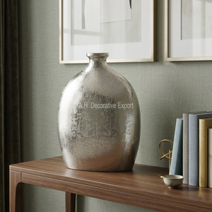 Speckled Metallic Bud <b>Vase</b> Frosted Silver Bottle Centerpiece Contemporary Oval Metal <b>Vase</b> for Living Room & Hotel Staging Decor - Product Image 1