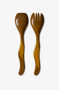 ชุดช้อนส้อมเสิร์ฟสลัดเรซิ่นลายหินอ่อนสีเขียว ดีไซน์โบราณ 2 ชิ้น - Product Image 2