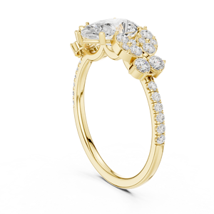 Bague de fiançailles et de mariage en or jaune avec diamant de laboratoire taille poire et grappe florale pavée pour femme - Product Image 2