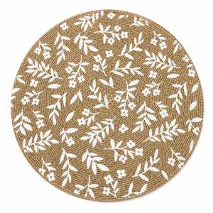 Round Floral Printed <b>Place</b> <b>Mat</b> Natural White Pastoral Style Machine Washable Home Use - Product Image 1