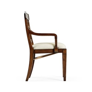Silla de comedor tradicional de madera con asiento tapizado en lino y respaldo tallado para muebles del hogar - Product Image 5