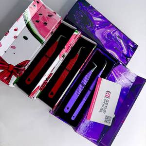 Pince à épiler GETUP BROSONS IMPEX en acier inoxydable rouge et violet, logo personnalisé, pointe lisse, anti-magnétique, prise en main parfaite, précision 10 mm - Product Image 4