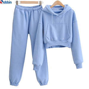 High Quality Winter Women's Gray Hooded Tracksuit <b>Set</b> Full Sleeve Solid Color Casual Loose Fit Sweatshirt and Pants with Pockets - Product Image 5
