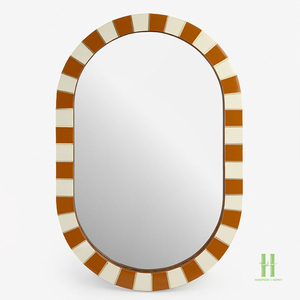 Custom Handmade Striped Lacquer Wooden Wall <b>Mirror</b> Modern Decorative <b>Mirror</b> for Hotel Interior Home Decoration - Product Image 1