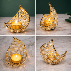 Luxury Crystal Crescent Moon <b>Tealight</b> <b>Holder</b> Set Gold Decorative Candle <b>Holders</b> for Home Wedding Table Décor - Product Image 3