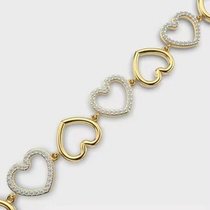 High Quality 925 Sterling <b>Silver</b> 14K Tennis Chain <b>Bracelet</b> with Hearts Diamond & Moissanite Elegant <b>Bracelets</b> & <b>Bangles</b> - Product Image 6