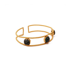 กำไลข้อมือมอสอาเกตแบบปรับได้ ดีไซน์เกลียวลวด ชุบทอง 18K ทำจากทองเหลืองประดับอัญมณี สำหรับผู้หญิง ของขวัญสำหรับเธอ - Product Image 2