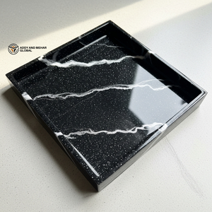Luxury <b>Black</b> Marble Resin <b>Tray</b> with Gold Leaf Accent | Premium Decorative Serving <b>Tray</b> - Product Image 1