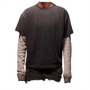 T-shirt Homme Oversize à Manches Courtes, Manches Contrastantes, Tricoté 100% Coton, Col Rond, Style Urbain, Couleur Unie, Respirant - Product Image 1