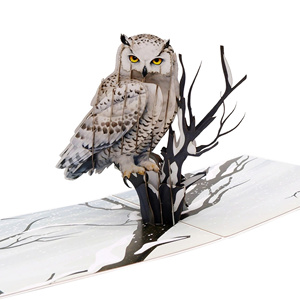 Meilleure Vente : Carte Pop-Up 3D Hibou des Neiges, Conception Personnalisée, Artisanat en Papier Fait Main au Vietnam, Idées Cadeaux Tendance Thème Animal - Product Image 1