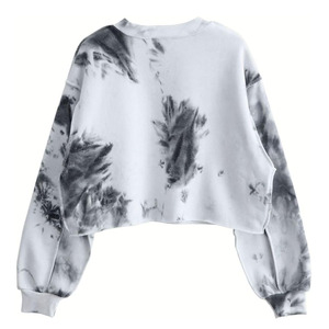 Sudadera Corta Oversize para Mujer, Cuello Redondo, Manga Larga, Tejido Tie Dye de Algodón, Ropa de Otoño - Product Image 2