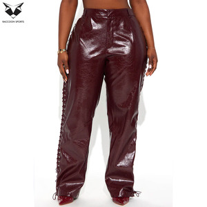 Pantalon sexy en cuir verni marron brillant pour femme, avec détails de lacets latéraux, taille haute, coupe skinny, en similicuir PU, idéal pour les sorties nocturnes et les clubs. - Product Image 3