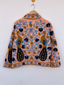 Premium Hand Embroidered Boho Style <b>White</b> Cotton Reversible <b>Jacket</b> Women Vibrant Floral Work Front Patch Pockets Long Sleeve - Product Image 2