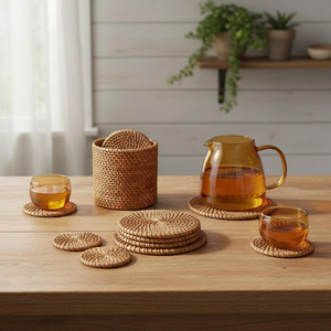 Sous-verre en rotin BOHO de qualité supérieure avec support, design tressé naturel, sous-verre carré en rotin BOHO - Product Image 6