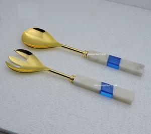 Elegante Servidor de Ensaladas de Acero Inoxidable con Acabado Dorado y Mango de Madera con Diseño Esmaltado, Utensilios para Servir Ensaladas, Accesorios de Cocina - Product Image 5