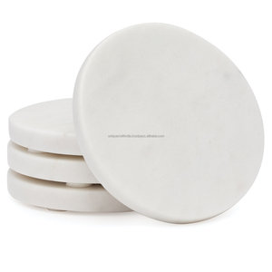 OEM White Marble <b>Tea</b> <b>Cup</b> Coaster <b>Set</b> Round Shape with Agate 10 cm Diameter Good Price for Bulk Home Usage - Product Image 5