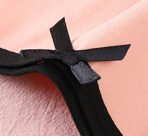 Braguitas Hipster Sin Costuras de Talle Medio para Mujer, Color Rosa Sólido con Ribete Negro y Decoración de Lazo, Tejido de Algodón y Spandex, Estilo Básico - Product Image 5