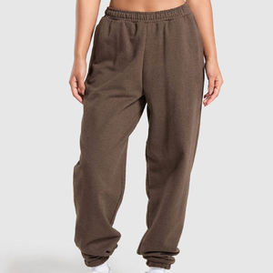 Pantalon de jogging décontracté en coton marron pour homme, taille élastique, avec poches, tricoté mi-lourd, idéal pour l'automne - Product Image 1