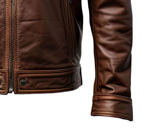 Men's Brown PU Leather Moto <b>Jacket</b> <b>Slim</b> <b>Fit</b> Turn-down Collar Regular Sleeve Zipper Closure Autumn Wear - Product Image 2