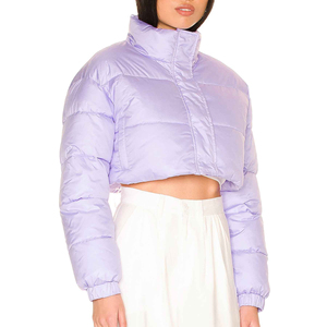 Solid Purple Short Coat Hooded Collar Regular Sleeve Casual <b>Puffer</b> <b>Jacket</b> Fleece Outerwear Zipper Closure Reversible - Product Image 6