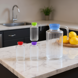 Caraffa in Cristallo per Acqua 1,8 Litri con Coperchio Colorato Design Moderno Grande Capacità 26x16x9 Cm - Product Image 3
