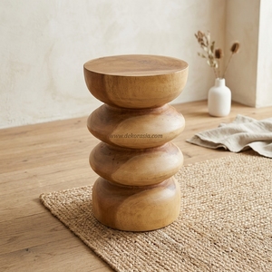 Taburete Redondo de Madera de Suar Hecho a Mano, Taburete Decorativo de Madera de Suar, Madera Natural Sólida para Muebles y Decoración del Hogar - Product Image 5