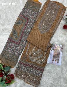 Nouvelle collection de salwar-kameez semi-cousus en mousseline de viscose avec impression numérique, broderie Aari et travail manuel, et dupatta. Fournisseur mondial. - Product Image 5