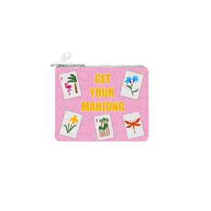 Obtenez votre porte-monnaie Mahjong fait main en perles de rocaille avec un design de tuiles Mahjong inspiré de l'été, un porte-monnaie perlé personnalisé. - Product Image 1