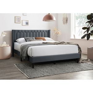 Letto matrimoniale moderno con testiera dal design unico a rombi, 1 pz, in tessuto di tela color antracite, letto imbottito accattivante - Product Image 4
