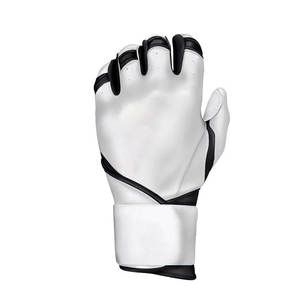 Leather Baseball Batting Gloves Full Finger <b>White</b> Black Non-Slip Hook And Loop Closure Right Handed Adult All Seasons - Product Image 4