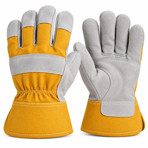 Gants de travail robustes jaunes et gris avec paume renforcée en daim, poignet élastique et manchette longue pour la manutention industrielle - Product Image 1