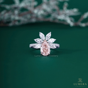 Pink Pear Cut Lab Grown Diamond <b>Tiara</b> <b>Crown</b> Engagement Ring 18K White Gold Marquise Diamond Lotus Flower Bridal Ring for Women - Product Image 1