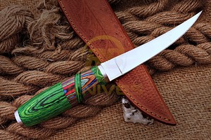 Custom Handmade <b>Boning</b> Fillet <b>Knife</b> Stainless Steel Blade Colorful Pakka Wood <b>Handle</b> with Leather Sheath - Product Image 2