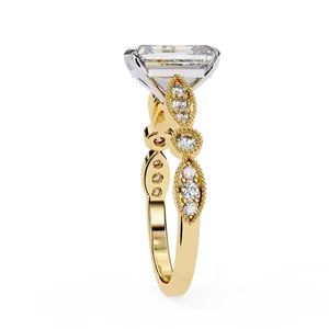 Anillo de Compromiso con Diamante Cultivado en Laboratorio, Corte Esmeralda de 2.5ct, Oro Sólido de 18K, Certificado IGI, VVS E-F, Anillo Fino con Acento Redondo Vintage - Product Image 2