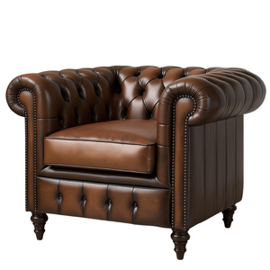 Fauteuil d'appoint vintage en cuir marron avec pieds en bois, style moderne du milieu du siècle, canapé individuel pour salon ou bureau - Product Image 2