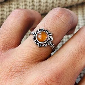 <b>Boho</b> Carnelian Brass <b>Ring</b> Oxidized <b>Silver</b> Plated Flower Textured Wholesale <b>Ring</b> For Women - Product Image 6