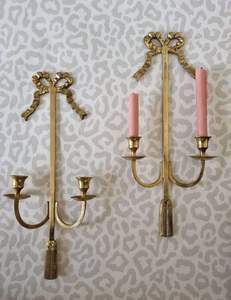 Vintage Aluminum Wall Candle Sconces Double Arm Taper Holders with <b>Ribbon</b> Bow Tassel Design Handmade Christmas & <b>Easter</b> Decor - Product Image 3
