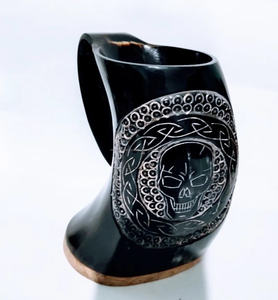 Taza para beber de cuerno de búfalo Natural recién pulida, jarra de cerveza vikinga, producto artesanal Natural - Product Image 3